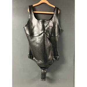 Maniere De Voir Black Leather Bodysuit- Size US 6